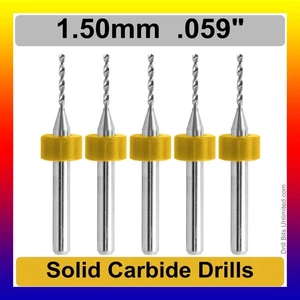 1.5mm .059" #53 Solid Carbide Drill Bits - FIVE Pieces -1/8" Shank 1.50mm R/S - Picture 1 of 4