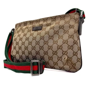 Gucci GG Canvas Sherry Line Crossbody Shoulder Bag 189749 Brown Authentic - Picture 1 of 24