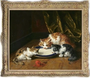 Handmade Old Master-Art Antique Oil Painting Animal cat on canvas 24"x30" - Picture 1 of 2