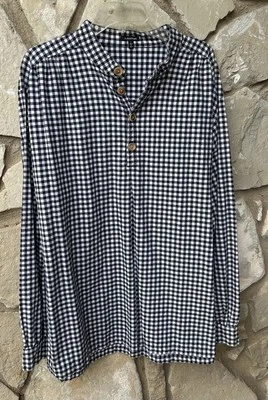 J Peterman Mens Shirt Medium Black White Gingham Check Popover 100% Cotton NWOT - Image 1 of 4
