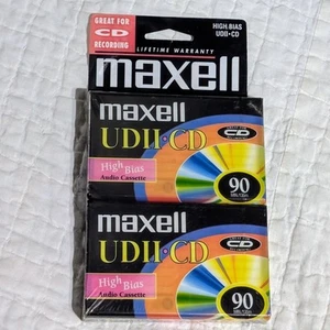 2 Maxell UDII CD 90 Minute IEC Type II Blank Audio Cassette High Bias NEW Sealed - Picture 1 of 7