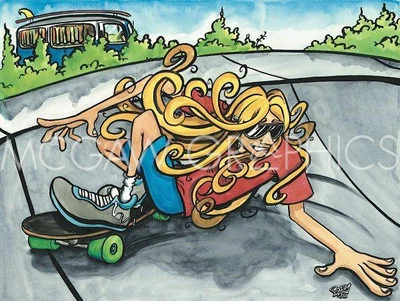 Wall Slide Skateboard, Aaron Bogushefsky, Wall Decor Art Print 11" x 14"  PF1681 - Image 1 of 2