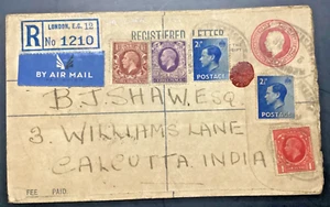 Einschreiben Luftpost Wachssiegel London nach Indien Brief mit 5 Marken 14. März 1923 - Bild 1 von 8