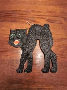 Polpa gatto nero spaventosa 10" Halloween 1920 Germania polpa in rilievo decorazione fustellata - Foto 1 di 12