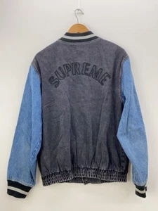 Supreme Denim Varsity Jacket Large Black Indigo - Picture 1 of 6