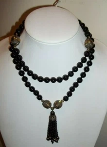 Interchangeable Necklace Bracelet Set Black Onyx Tassel Channel Set Stones HSN - Picture 1 of 9