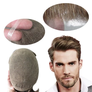 Mens Toupee Swiss Lace Remy Human Hair Systems Medium Blonde Hairpieces #18 - Picture 1 of 7
