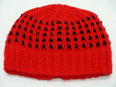Hand Knitted - Red & Black - Toddler Size Stocking Cap Beanie Hat! - Image 1 of 4