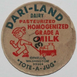 Vintage milk bottle cap DARI-LAND DAIRY Tote-A-Jug boy wagon Othello Washington - Picture 1 of 2