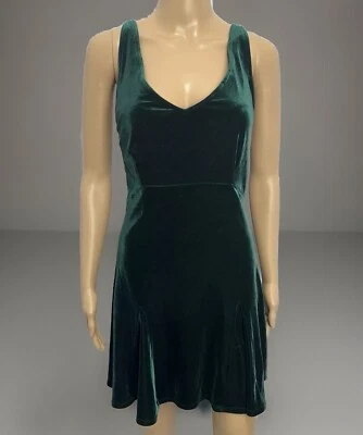 复古 90 年代维多利亚的秘密天鹅绒迷你连衣裙 M 翡翠绿色浪漫 Y2K Alt — 第 1/4 张图片