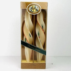 Vtg Beeswax Designs 12" Christmas Tapers Double Spiral White Gold Red Holly NEW - Picture 1 of 13