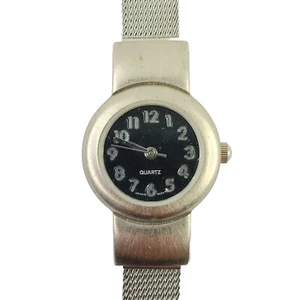 Orologio Donna Quadrante Nero Tono Argento Maglia Tonda Cinturino Acciaio Inox Non Testato - Foto 1 di 14