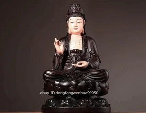 Black Rosewood Wood Hand Carved Kwan Yin GuanYin Bodhisattva Buddha Statue - Picture 1 of 10
