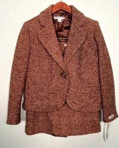 Neu mit Etikett $ 248 Pendleton braun Tweed Wolle 2-teiliges Anzug-Set Rock Jacke Größe 2P Petite - Bild 1 von 10