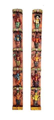 The Dasavathara Multi Colour Deep Hand Carved Vertical Wall Wooden Panel (PAIR) Cover
