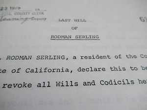FINAL LAST WILL & DEATH CERTIFICATE OF ROD SERLING! OOAK only copy on EBAY 30pgs - Picture 1 of 4