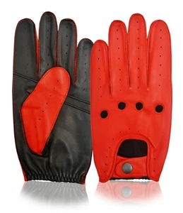 Mens Red Classic Retro Motorbike Motorcycle Knuckle Hole Real Leather Gloves - Picture 1 of 6