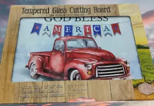 Tabla de cortar de vidrio templado, 12 por 16 pulgadas, God Bless America Red Truck - Imagen 1 de 1