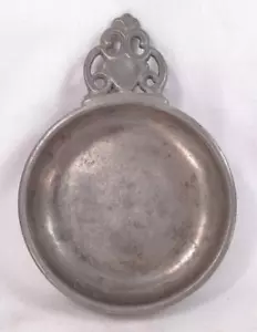 Zinn Porringer Schüssel Filagree Griff Vintage LHV H Vaughn Taunton - Bild 1 von 6