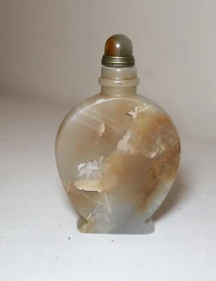 vintage Chinese hand carved agate stone bronze snuff bottle sculpture trinket . - Image 1 of 4