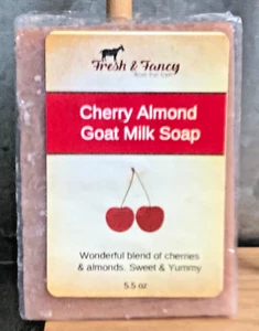 Cherry Almond Fresh & Fancy from Farm Handmade Raw Goat Milk Soap 5.5 Oz USA - Picture 1 of 3
