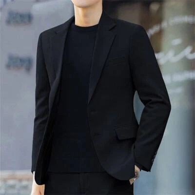 Men Work Blazer Jacket Business Casual Formal Button Slim Fit Suit Coat Tops - Image 1 of 4