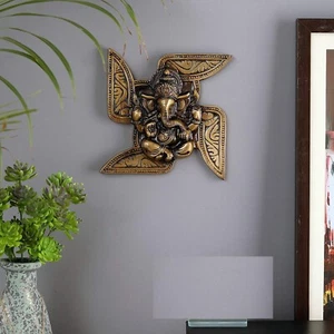 Brass Ganesha Swastika Wall Hanging  Home Decor - Picture 1 of 3