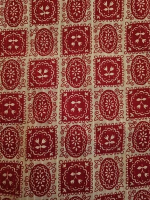 Vintage Fabric Red And White Textured  Cotton 4yds X 35" Wide  - Image 1 of 4