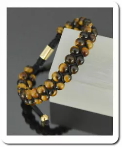 Tigerauge Armband Armreif Breit Natur Sein 2 Reihen Kugelform 6 mm natur Stein - Bild 1 von 2