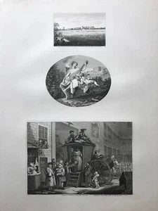 1747 (1822) Antique Print Hogarth: Stagecoach; Hymen and Cupid; Hogarth's House - Picture 1 of 4