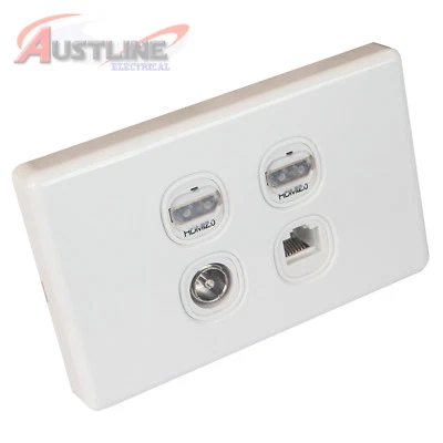 4Gang Wall Plate 2 HDMI Network RJ45 Cat6 F/F Pal TV Antenna C-Clip aw42hdc6tv - image 1 of 4