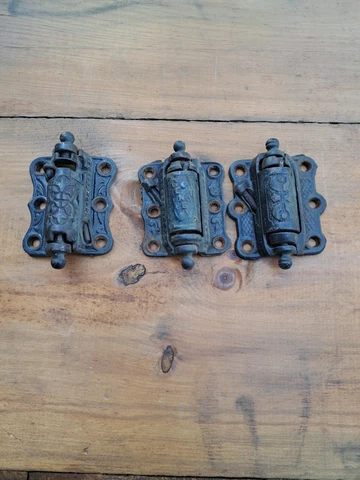 3 Antique Cast Iron Victorian  Spring Loaded Screen Door Hinge Cover