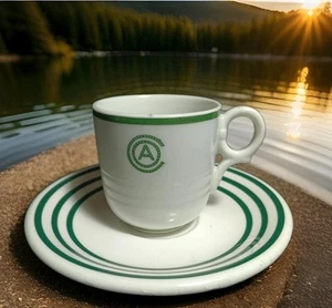 Pier One 1 Juego de tazas y platillos de café Demitasse a rayas verdes blancas Italia Círculo A - Imagen 1 de 8