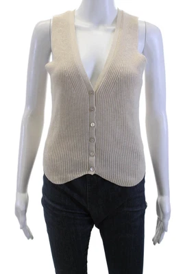 Camiseta sin mangas de algodón de otoño cachemir, mujer con botones beige algodón talla S Foto 1 de 4