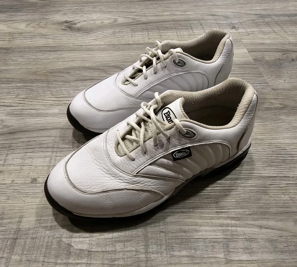 Vintage '01 Etonic Golf Shoes Mens 9.5 M White Leather Classic Comfort Spikes - Image 1 of 4
