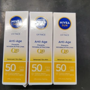 3 x NIVEA Sun UV Crema facial antiedad FPS 50 (50 ml), crema solar Q10. - Imagen 1 de 1