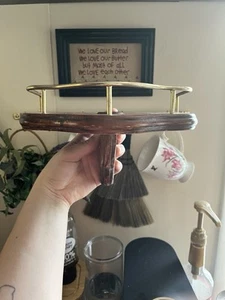 Vintage Dark Solid Wood Wall Shelf With Brass Rail - Picture 1 of 10