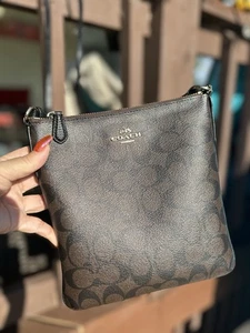 Coach F58297 Signature File Crossbody Bag Purse Brown/Black Leather - Picture 1 of 9