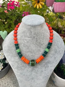 Halskette Orange Howlith Scheiben Grüne Kette Edelstahl Muranoglas Anhänger - Picture 1 of 5
