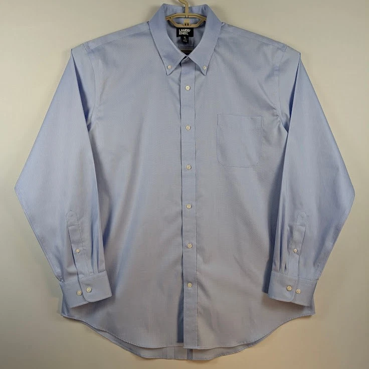 Camisa para Hombres LANDS' END XL 17-17.5 Azul Sin Hierro Supima Pinpoint Oxford Abotonada Foto 1 de 4