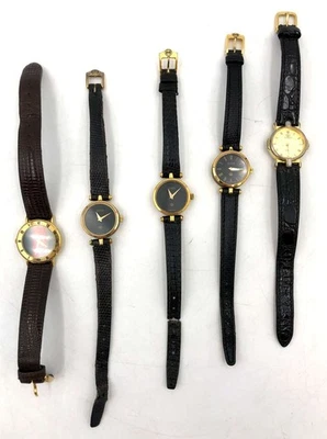 Designer Watches Mixed Lot of 5: Gold-Tone/Black Cases & Leather Bands - Image 1 of 4