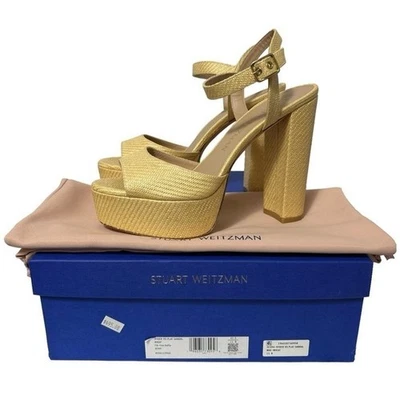 Stuart Weitzman Ryder 95 Platform Sandal Wheat Tan Textured Rafia NEW Size 11 - Image 1 of 4