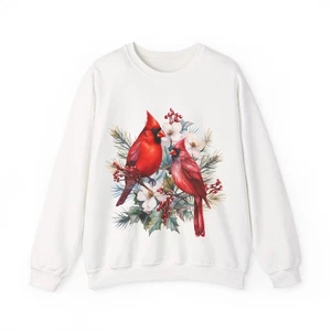 Cardinal Sweatshirt Red Cardinal Bird Sweater Cardinal Crewneck - Picture 1 of 17