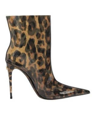 Dolce&Gabbana Mujer Marrón Botines PVC Estampado Leopardo Tacón Alto Eur 39 - Imagen 1 de 4
