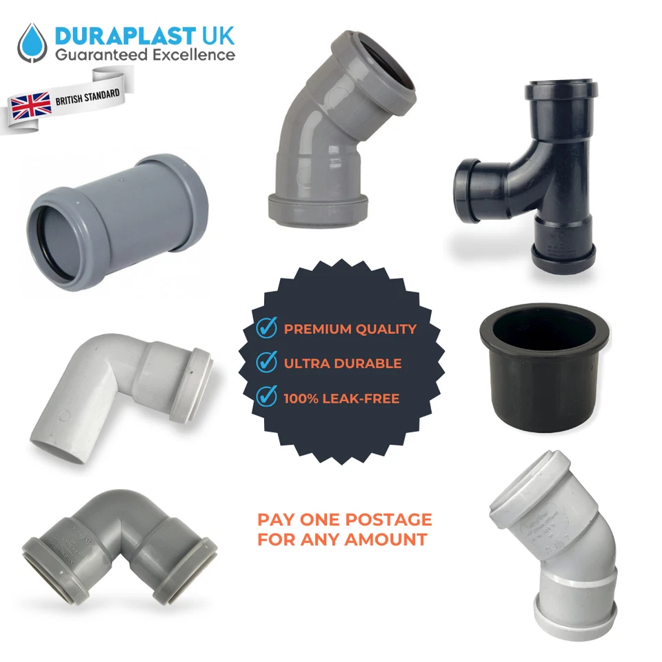 BATHROOMSANDTAPS Push-fit waste pipe fitting 40mm | White | Grey | Black Pushfit- 1- Postage