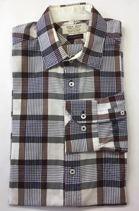 Zara Men Long Sleeve Dress Shirt Brown Blue White Plaid Small Tailored Cotton - Picture 1 of 1