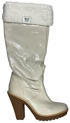 Botas de media pantorrilla REPLY BRAND talla 8,5 Clery blanco roto charol look nuevas con etiquetas $225 Foto 1 de 4