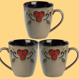 Sango JUBILEE BLACK 10oz Coffee Cup 4753, 4” x 3.5” Set of 3 *Mint! - Picture 1 of 8