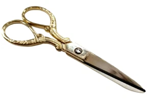Vintage Style Scissors "Phoenix" Design Gold Finish 130mm (5-1/8") - Foto 1 di 3