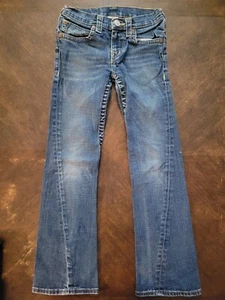 True Religion Jeans Girls 12 Youth Blue Flare Denim Pants Button Pockets Casual - Picture 1 of 10
